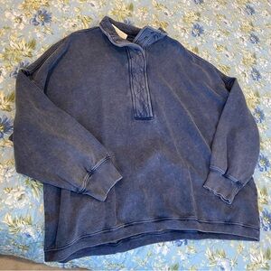 Aerie quarter snap sweatshirt in washed navy color, xxl, new with tags